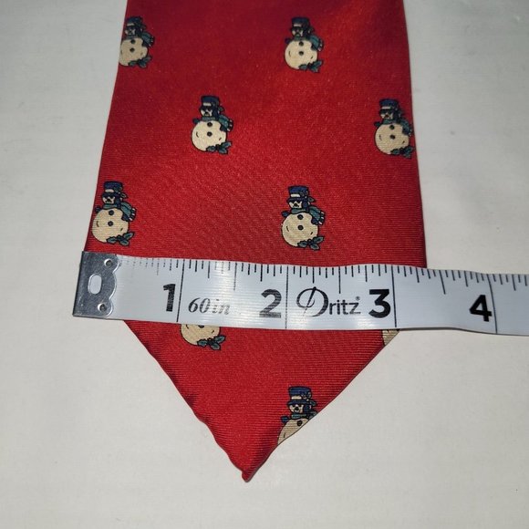 Pure Silk by Wembley Necktie Men Snowmen All Over Print Silk Red Christmas - Picture 6 of 7